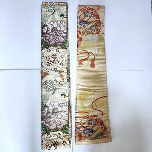 Pair of Vintage Japanese Obi • 12 ft + 11 ft • Brocade Kimono Textiles